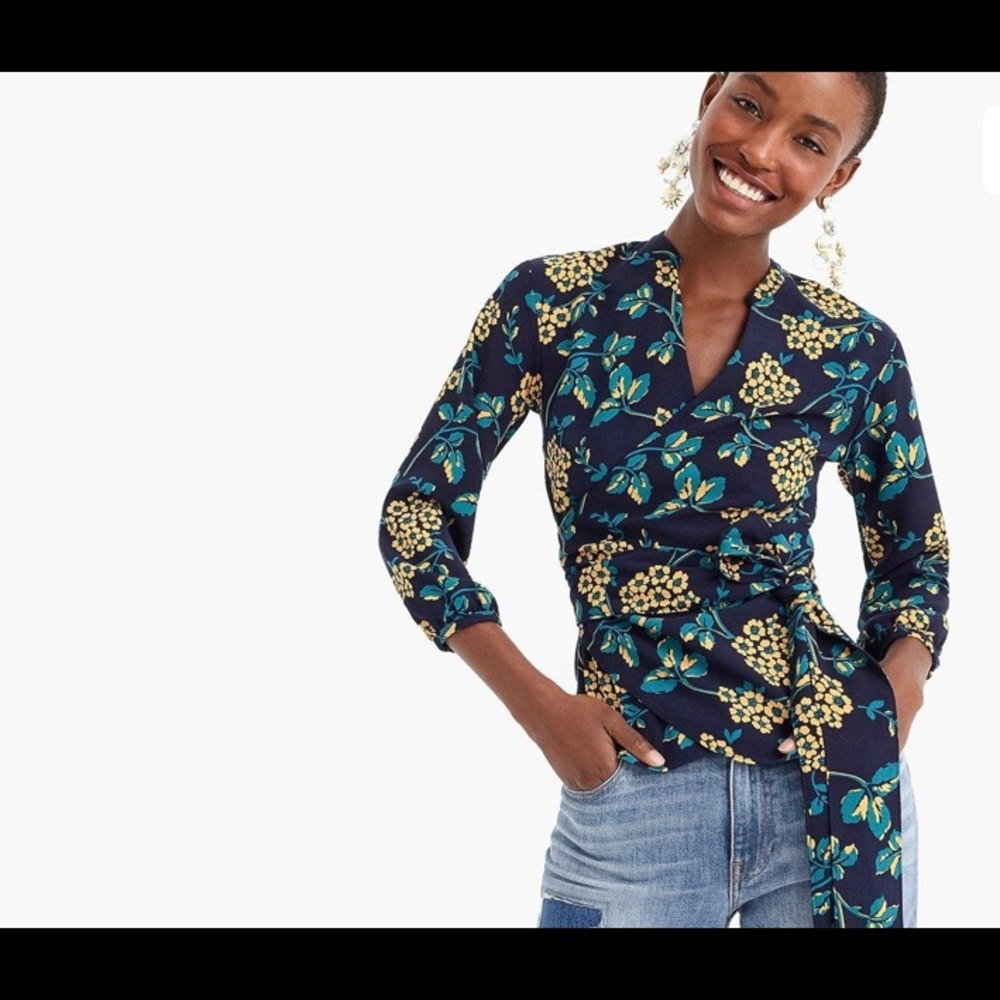 J Crew Flower Pattern Wrap Top - image 1